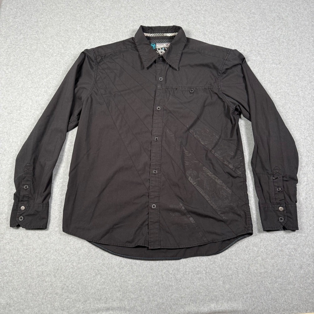 Quiksilver Y2K Black Diagonal Button Up Shirt Long Sleeve Large Surfer Skater
